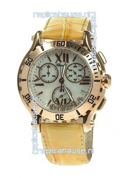 Chopard Happy Sport Diamonds Edition Replica Gold Watch in Yellow Strap