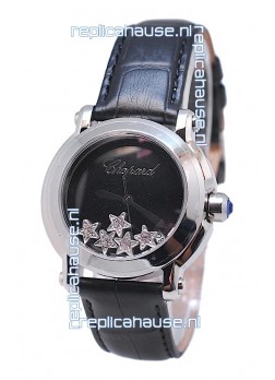 Chopard Happy Sport Star Shaped Diamonds Swiss Watch in Black Strap