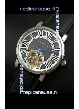 Cartier Ronde de Tourbillon Japanese Replica Watch in Black Dial
