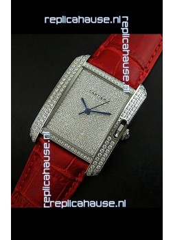 Cartier Tank Anglaise Ladies Replica Watch in Steel/Red Strap