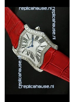 Cartier Tank Folle Ladies Replica Watch in Steel Case/Red Strap