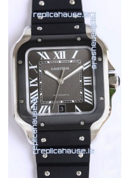 Santos De Cartier 1:1 Black DLC Bezel Swiss Replica Watch 40MM - Rubber Strap
