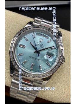 Rolex Day Date M228396TBR-0002 904L Steel 40MM - Ice Blue Dial 1:1 Mirror Replica