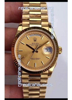 Rolex Day Date 36MM Yellow Gold M128238-0045 in Gold Dial 1:1 Mirror Replica Watch