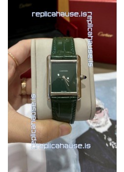 Must De Cartier Tank Edition Watch in 904L Stainless Steel Casing Green Dial