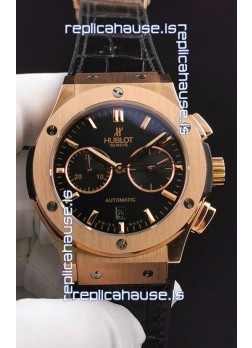 Hublot Classic Fusion Chronograph Rose Gold Casing Black Dial  1:1 Mirror Replica Watch 