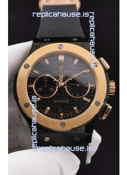 Hublot Classic Fusion Chronograph Ceramic Yellow Gold Bezel Carbon Dial  1:1 Mirror Replica Watch 