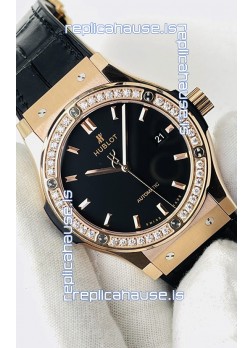 Hublot Classic Fusion Rose Gold Black Dial Swiss Replica Watch 1:1 Mirror Quality 