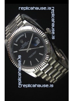 Rolex Day Date Japanese Replica Watch - Black Dial in Steel Casing - 40MM