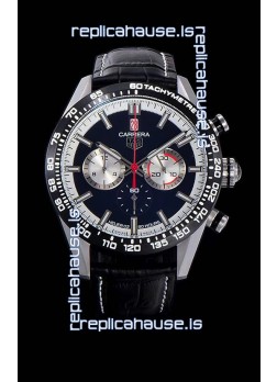 Tag Heuer Carrera Swiss Quartz Movement Replica Watch in Black Dial - Black Leather Strap