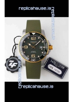 Longines HydroConquest 1:1 Swiss Replica Watch in Grey Dial Rubber Strap Yellow Gold Bezel