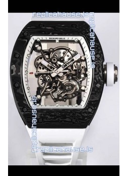Richard Mille RM055 Black Carbon Casing 1:1 Mirror Replica Watch in White Strap