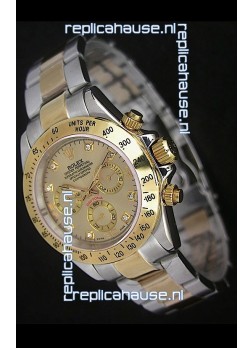 Rolex Daytona Japanese Replica Two Tone Gold Watch in Golden Dial