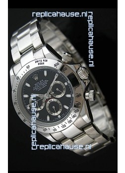 Rolex Daytona Japanese Replica Steel Watch in Black Dial