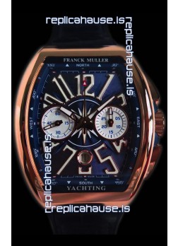 Franck Muller Vanguard Chronograph 18K Pink Gold Blue Dial Swiss Watch 