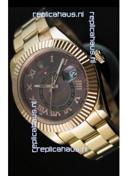 Rolex Sky-Dweller 18K Yellow Gold Watch in Brown Dial Roman Numerals