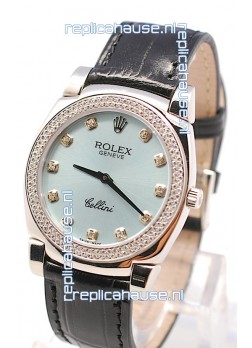 Rolex Cellini Cestello Ladies Swiss Watch in Blue Metalic Face Diamonds Markers